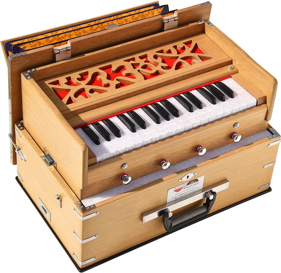 Octave Instrument Handmade Teak Safri Harmonium – Portable 2.5 Octave Indian Instrument ...