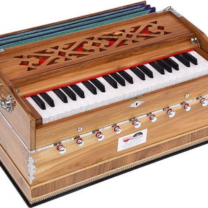 Teak Wood Extra Height Harmonium By Kaayna Musicals- 9 Stop- 3.5 Octave, Coupler, Teak Color, Gig Bag, Bass-Male: 440Hz & 432Hz- Yoga, Vocal