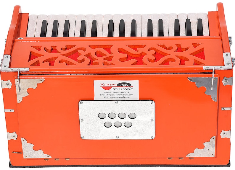 OM Harmonium Mini Magic By Kaayna Musicals 4 Stop 2 Drone 2.5 Octave Pastel Orange Color Gig Bag Bass-Male 440Hz, Yoga, Vocal, Bhajan image 8