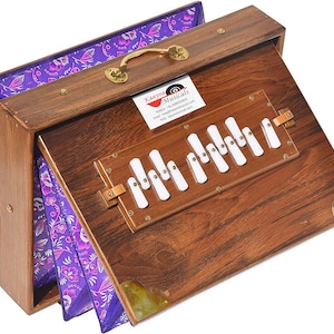 Shruti Box Teak Wood Size (16" X 12" X 3") Inches, Gig Bag, Natural Colour, Key-C To C- Lower Tone- 440Hz & 432Hz - Yoga Bhajan Vocal Mantra