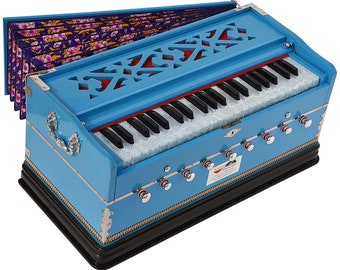 Sky Blue Harmonium Pro Grade By Kaayna Musicals- 3.5 Octave- 9 Stop- 5 Main- 4 Drone- Coupler- Gig Bag- Bass-Male 440Hz - Yoga-Kirtan- Vocal