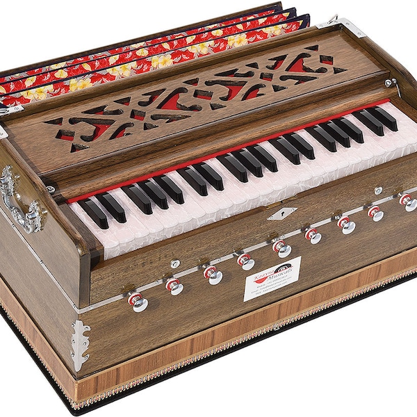Harmonium Extra Height By Kaayna Musicals-9 Stops-4 Drone- 3.5 Octave, Coupler, Dark Oak Finish, Gig Bag, Bass-Male: 432Hz, For Yoga, Mantra