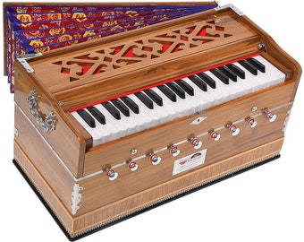 Harmonium Teak Wood Extra Height By Kaayna Musicals- 9 Stop- 3.5 Octave, Coupler, Teak Color, Gig Bag, Bass-Male: 440Hz- Yoga, Bhajan, Vocal