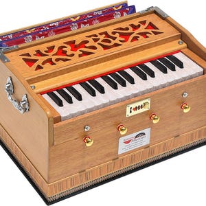OM Harmonium Melamyne Matte Premium Finish By Kaayna Musicals- 4 Stop- 2.75 Octaves- Teak Colour- Gig Bag- Bass- Male- 440 Hz & 432 Hz- Yoga