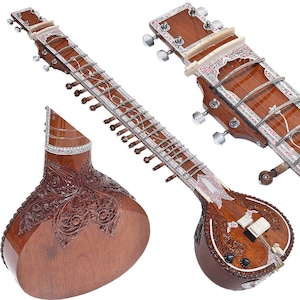 Vilayat Khan Style Sitar with Fiber Case, Extra Strings & Mizrabs