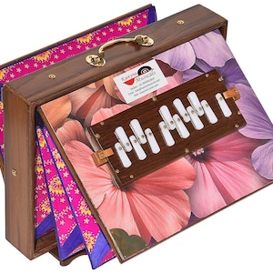 Shruti Box Teak Wood Size (16" X 12" X 3") Inches, Gig Bag, Flower Look Multi Colour- C To C- Lower Tone- 440Hz & 432Hz, Yoga, Bhajan, Vocal