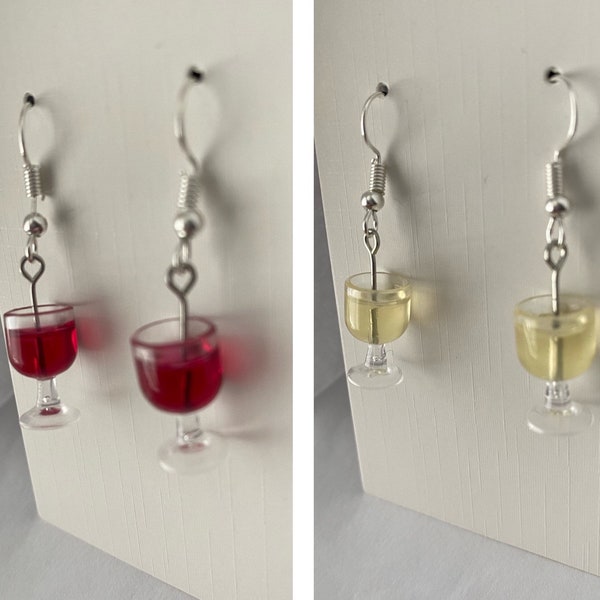 Wine glass novelty earrings Kawaii cute alcohol gift unbranded red white chardonnay merlot Sauvignon Pinot Noir Pinot Grigio Blanc