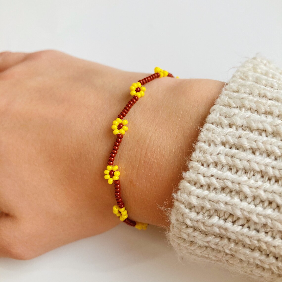 Sunflower Beaded Bracelet Etsy