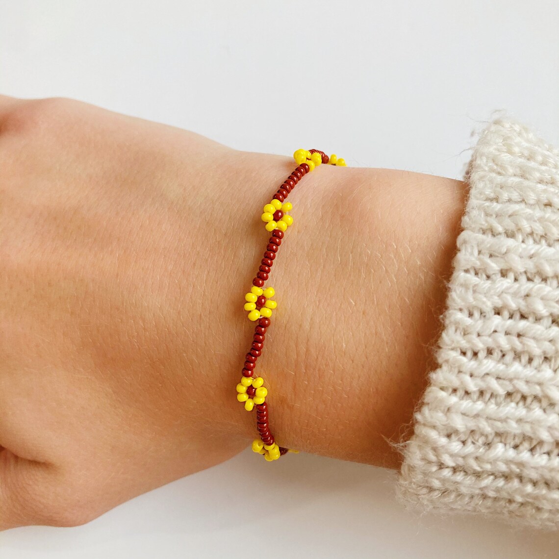 Sunflower Beaded Bracelet Etsy