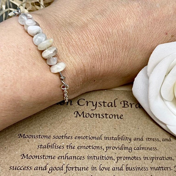 Moonstone, stone of calmnes & stability, intention bracelet, resolution crystals, crystal bracelet, healing crystals, crystal gift, anklet