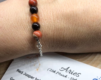 Aries Crystal Bracelet, Zodiac Birthstone Beaded Jewelry Gift