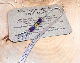 New Beginning Crystal bookmark, crystals, book charm, book lover gift, reader bookmark, birthday gift, healing crystals, bookclub,book