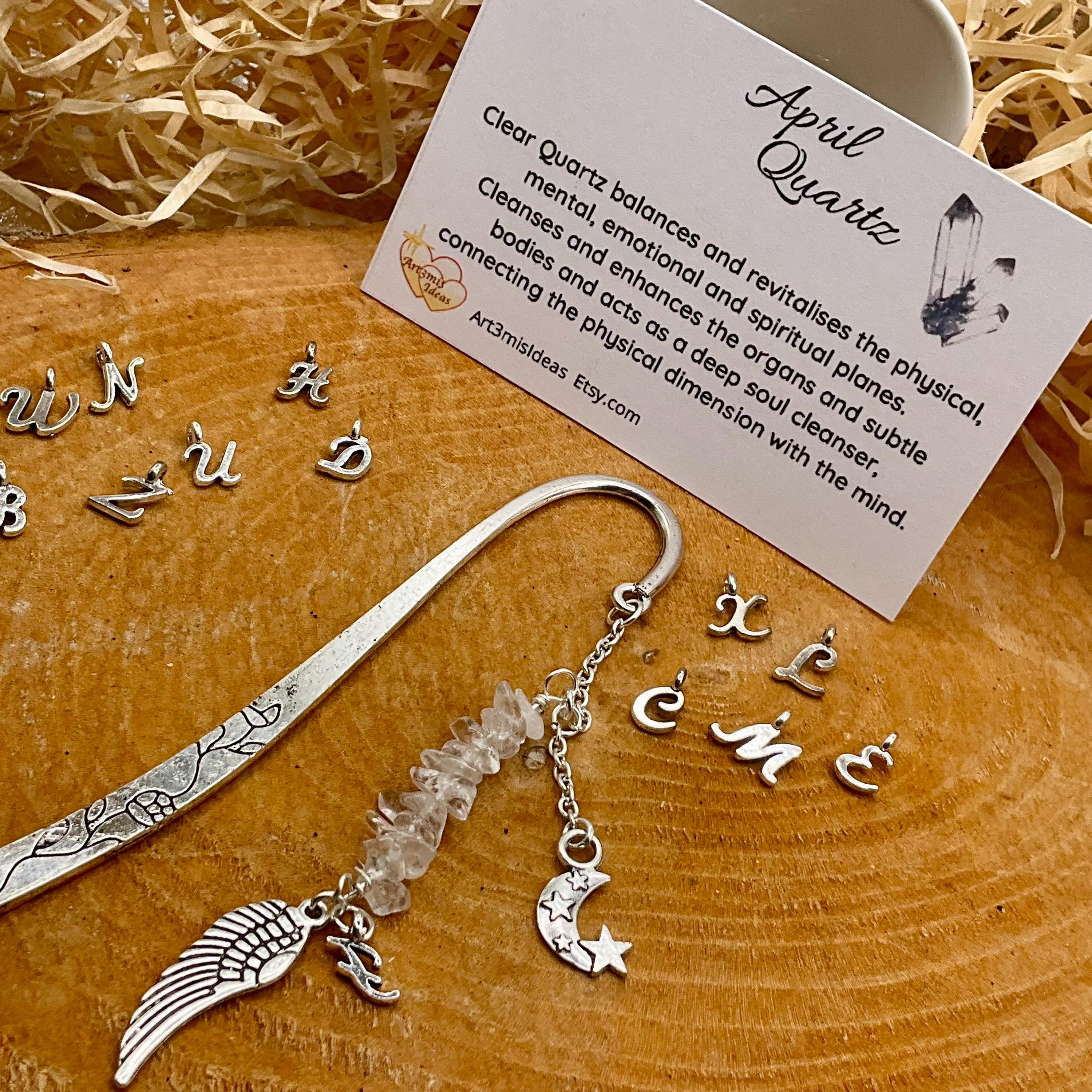 Personalized Initial Bookmark, April Birthstone Clear Quartz, Letter ...