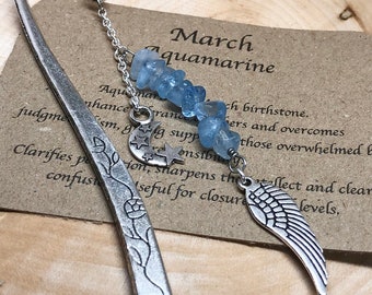 Crystal bookmark, March birthstone, charm bookmark, book lover gift, March bookmark, Aquamarine bookmark, birthday gift, gift for readers