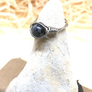 Birthstone Crystal Ring, Obsidian, Mother&#39;s Day gift, Crystal Ring, Gemstone Jewelry, October Birthstone, wire wrapped ring