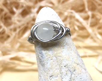 Handmade Moonstone Crystal Wire Wrapped Ring, June Birthstone