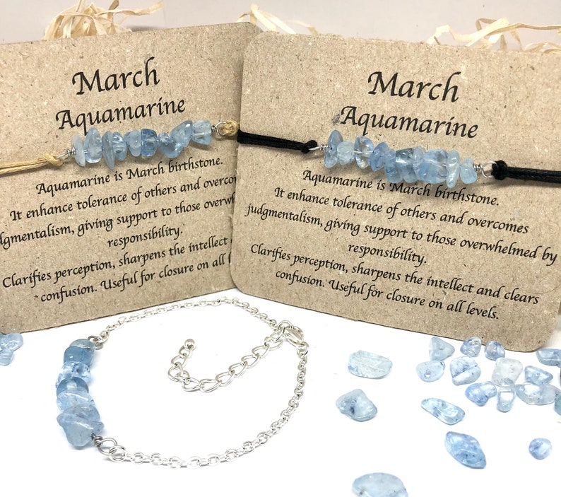 March Birthstone, aquamarine crystal bracelet, aquamarine bracelet, birthstone bracelet,birthstone jewelry, friendship bracelet, anklet gift image 1