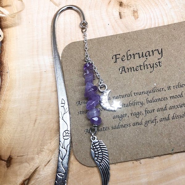 February birthstone crystal bookmark, charm bookmark, book lover gift, amethyst bookmark, reader bookmark,  February birthday gift, teacher