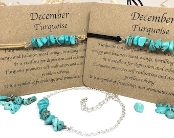 December Birthstone Turquoise Bracelet, Crystal Nugget Chip, Friendship Anklet