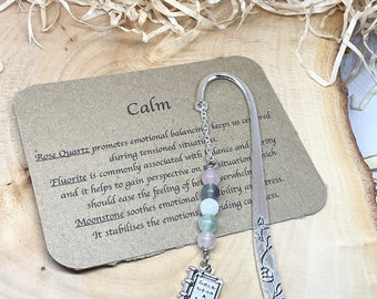 Anxiety relief Crystal bookmark, calming crystals, book charm, book lover gift, reader bookmark, birthday gift, healing crystals, bookclub