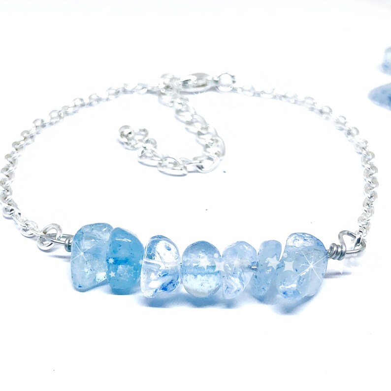 March Birthstone, aquamarine crystal bracelet, aquamarine bracelet, birthstone bracelet,birthstone jewelry, friendship bracelet, anklet gift image 7