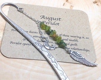 Peridot Crystal Bookmark, August Birthstone Charm, Book Lover Gift