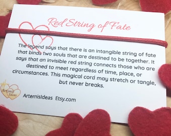 Red String of Fate Bracelet, Adjustable Waxed Cotton Cord