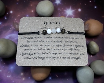 Gemini Crystal Bracelet, Zodiac Birthstone Jewelry, Handmade