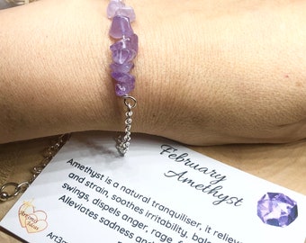 February Birthstone, amethyst crystal bracelet, amethyst bracelet, birthstone bracelet, friendship bracelet, valentines day gift