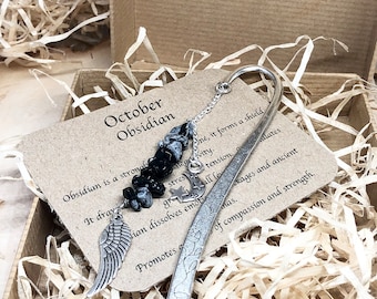 October Birthstone Obsidian Bookmark, Charm Book Lover Gift