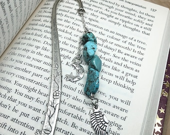 Turquoise December Birthstone Bookmark, Crystal Charm, Book Lover Gift