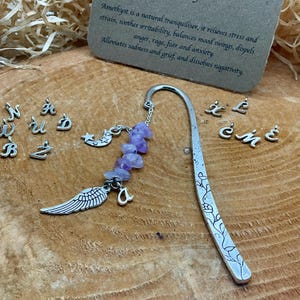 Marcador de cristal con la letra inicial de la piedra de nacimiento de febrero, marcador personalizado, regalo para amantes de los libros, marcador de amatista, marcador personalizado, profesor