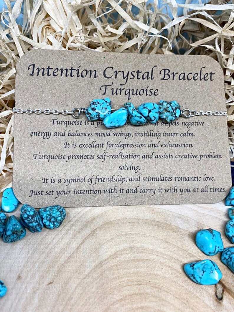 Instill Negative Turquoise Crystal Intention Bracelet, Healing Stone Anklet - Etsy