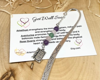 Crystal bookmark, get well soon crystals, book charm, book lover gift, reader bookmark, birthday gift, healing crystals, bookclub, book