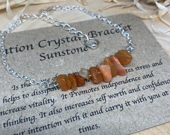 Piedra solar, piedra de alegría y buena fortuna, pulsera de intención, cristales de resolución, pulsera de cristal, cristales curativos, regalo de cristal, tobillera