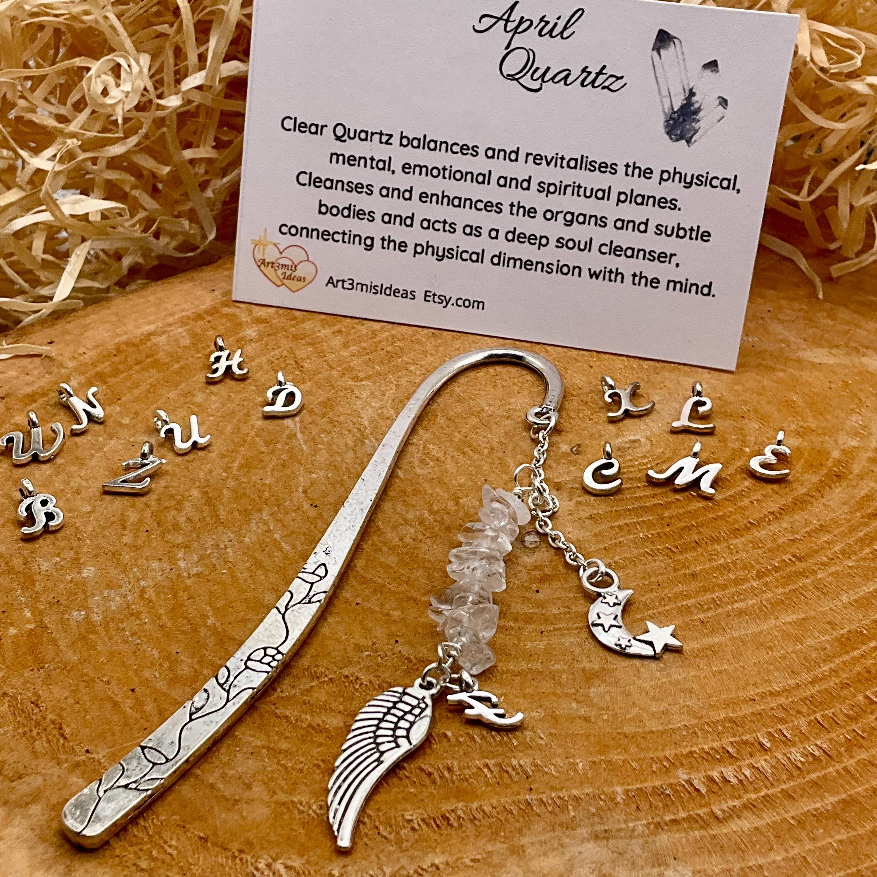 Personalized Initial Bookmark, April Birthstone Clear Quartz, Letter ...