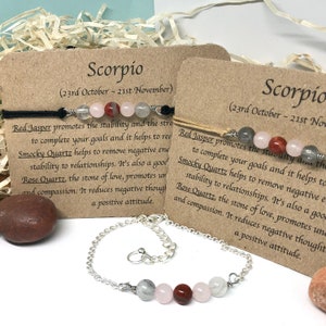 Pulsera con cuentas de Escorpio, regalo del zodíaco, joyería del zodíaco, cristales del zodíaco, cristales de escorpio, pulsera de cristal de piedra de nacimiento, hecho a mano, tobillera