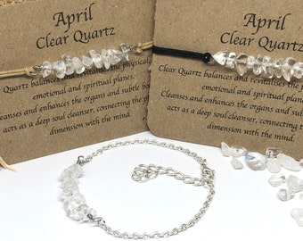 April Birthstone, clear quartz crystal bracelet, quartz bracelet, birthstone bracelet, birthstone jewelry, friendship bracelet, anklet gift