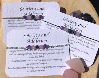 Sobriety Crystal Bracelet, Amethyst, Rose Quartz, Hematite