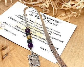 Crystal bookmark, New Beginning crystals, book charm, book lover gift, reader bookmark, birthday gift, healing crystals, bookclub, book