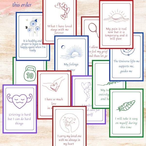 Grief Affirmation Cards, mourning affirmations cards, printable card set, bereavement cards, mindfulness, daily positive quotes, loss cards