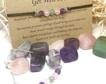 Get Well Soon Crystal Bracelet, Aventurine Amethyst Rose Quartz