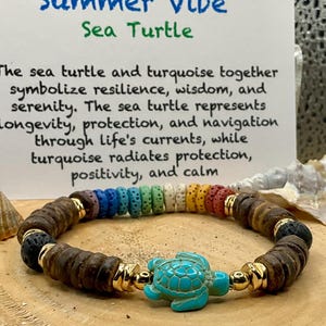 Summer Vibe Sea Turtle Bracelet, coconut beads bracelet, turquoise turtle and natural lava bracelet, beach bracelet,summer bracelet, holiday