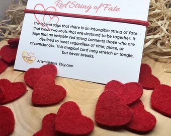 Red String of Fate Bracelet, Adjustable Waxed Cotton Cord
