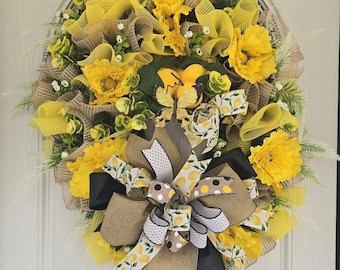 Lemon Wreath for Front Door, Yellow Summer Wreath, Farmhouse Citrus Decor, Spring Summer Door Decor, Realtor Gift, Airbnb Decor