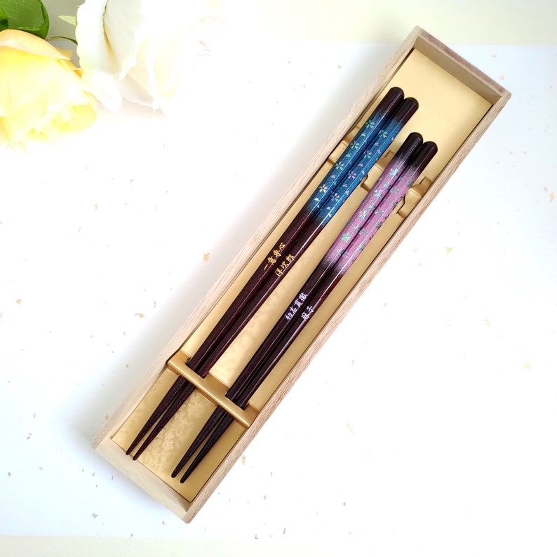 Small Silver Cherry Blossom best Personalized Custom Engraved Chopstick Wedding Gift Favors Party Anniversary perfect present