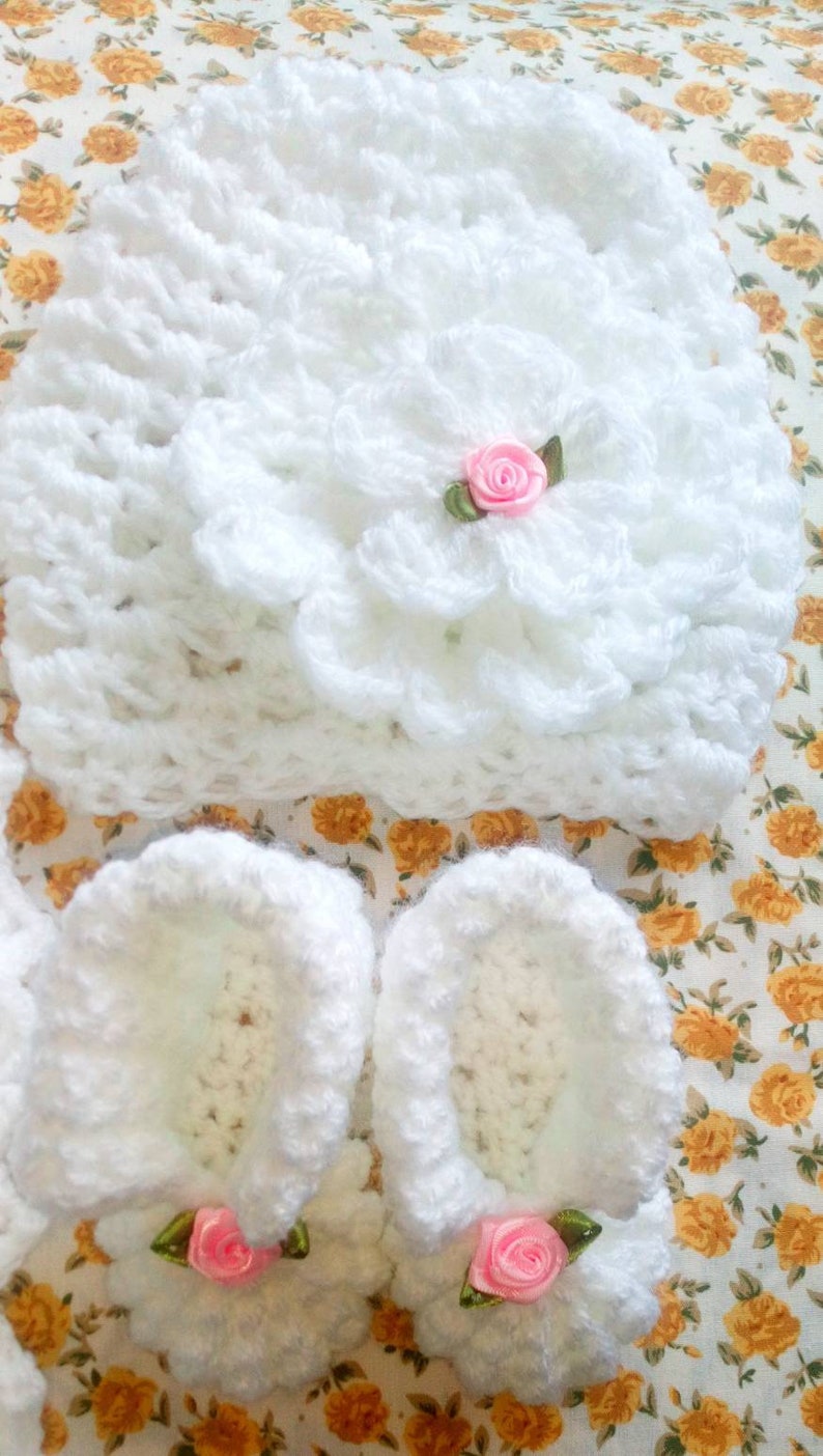 Hand Crochet Baby Blanket Hat and Bootie Set Etsy UK