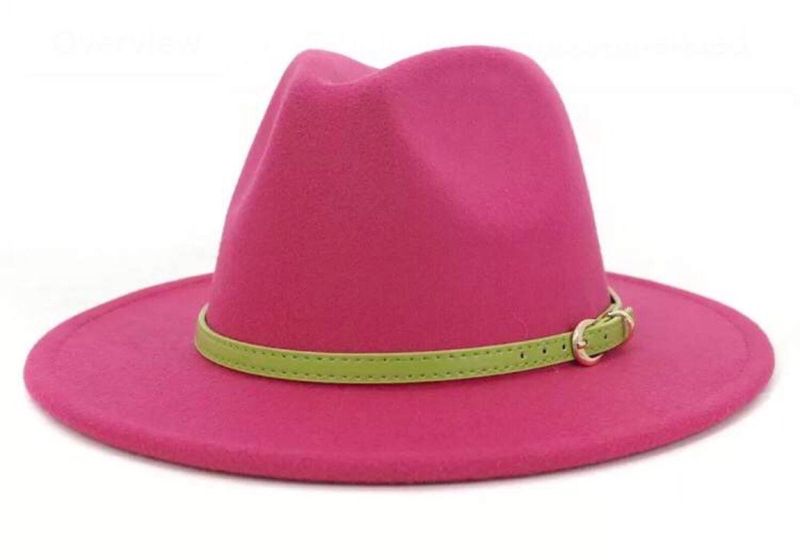 Pink Fedora Hat Laced with Green Belt Etsy
