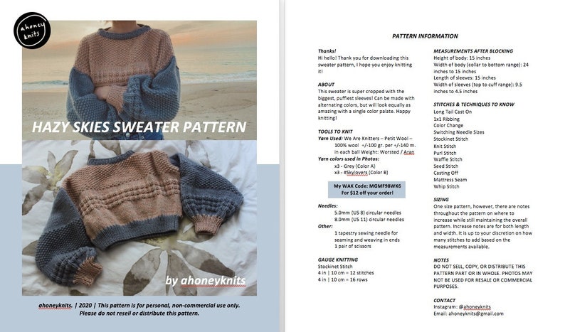 KNITTING PATTERN Hazy Skies Sweater Pattern Wool | Etsy