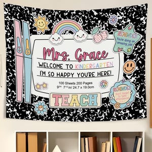 Custom Classroom Decor; Composition Notebook Theme Tapestry; Welcome Back to School Banner; Personalized Teacher Name Gift; Classroom Gift